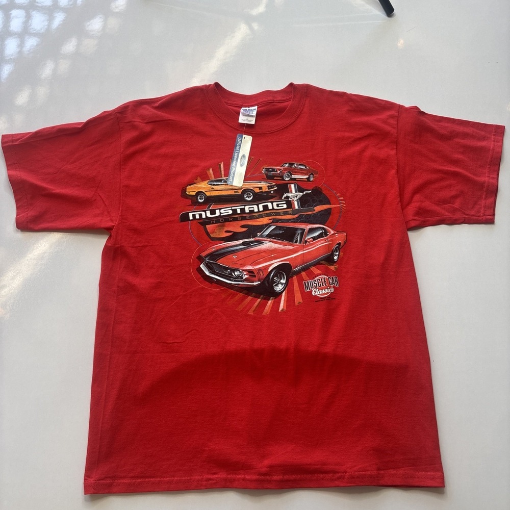 Vintage NWT Ford Mustang Classic Hot Rod T Shirt Mens Size XL Y2K Red